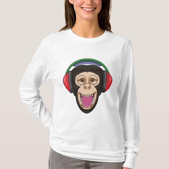Camiseta Macaco em Música com Fone de Ouvido (Frente)