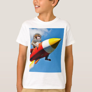 Camiseta Macaco Engraçado em um Foguete