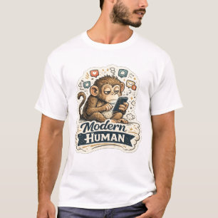 Camiseta Macaco Engraçado Humano Moderno Smartphone Mídia S