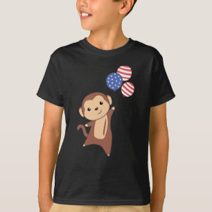 Camiseta Macaco Engraçado Macaco 4 De Julho Bandeira Americ