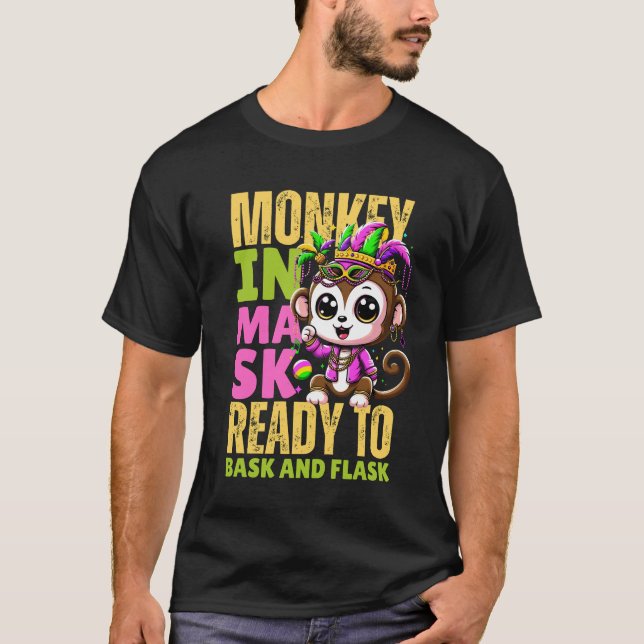 Camiseta Macaco engraçado mardi gras em máscara (Frente)