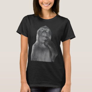 Camiseta Macaco Engraçado Pensando Meme Macaco Curioso Rota