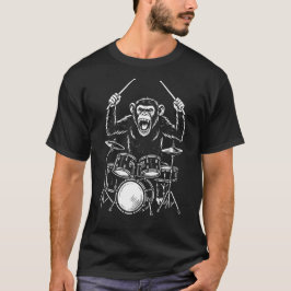 Camiseta macaco engraçado toca bateria