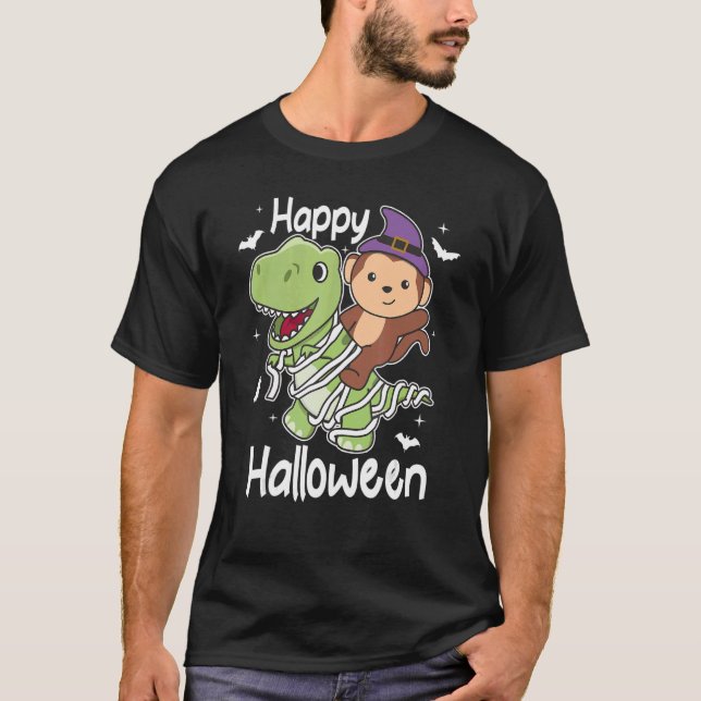 Camiseta Macaco Feliz Halloween Mummy rex Monkey Halloween (Frente)