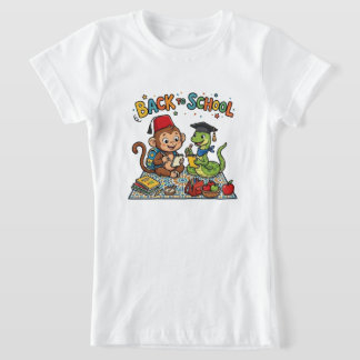 Camiseta Macaco Fofo e Cobra Voltando à Escola Cartoon