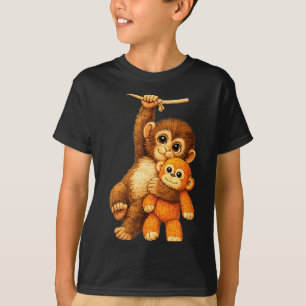 Camiseta Macaco fofo soco amigo estufado abraçando