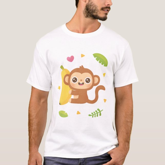 Camiseta Macaco-gato e padrão de banana (Frente)