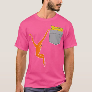 Camiseta Macaco Gibbon A Atingir Banana Em Bolso Falso