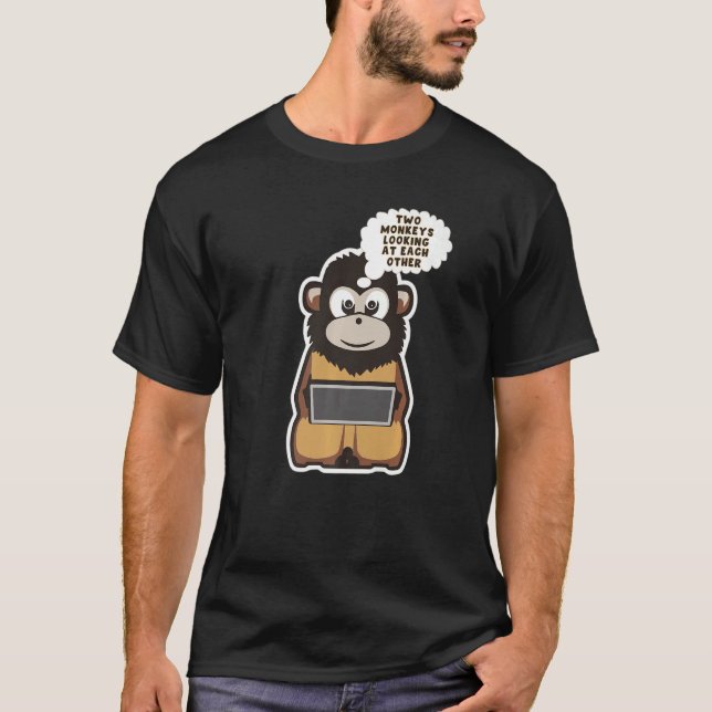 Camiseta Macaco giro na frente do computador (Frente)