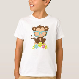 Camiseta Macaco hipster, Macaco Com Óculos, Flores