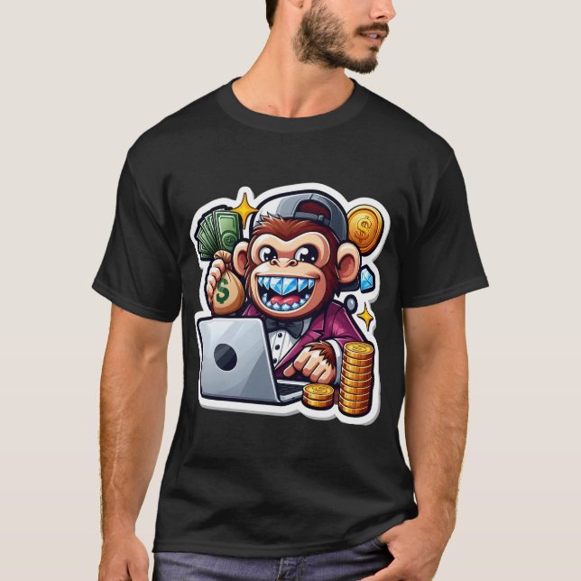 Camiseta Macaco Hustle - Tee Gráfico da Máquina de Fazer Di (Frente)