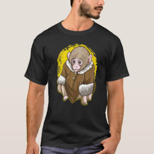 Camiseta Macaco-Macaco-Da-Neve Cuta Vestindo Um Casaco-Memó