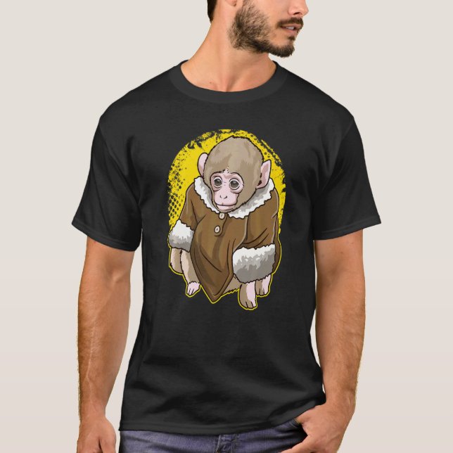 Camiseta Macaco-Macaco-Da-Neve Cuta Vestindo Um Casaco-Memó (Frente)