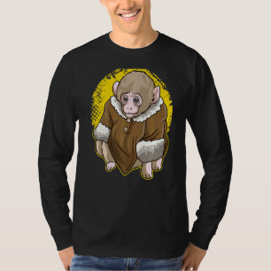 Camiseta Macaco-Macaco-Da-Neve Cuta Vestindo Um Casaco-Memó