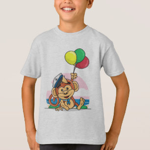Camiseta Macaco Marinheiro com Balões Coloridos