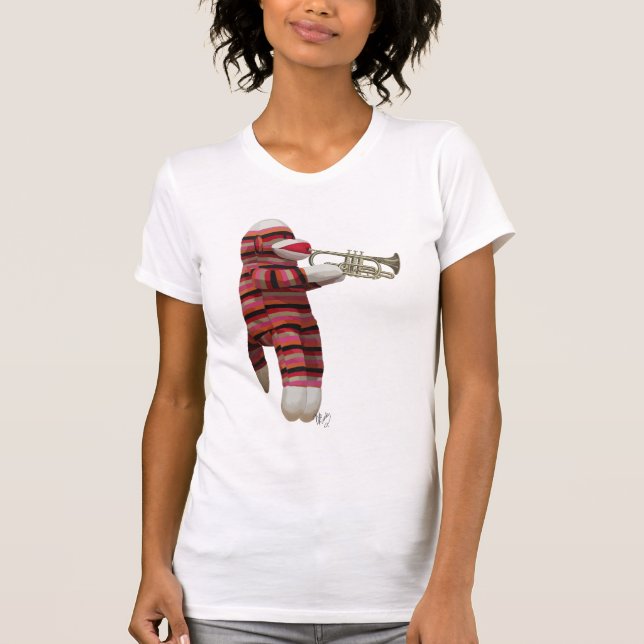 Camiseta Macaco-Meia Jogando Trompete (Frente)