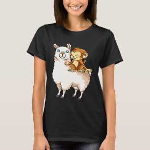 Camiseta Macaco Montado em Llama Animais Fofos Macaco Brinc