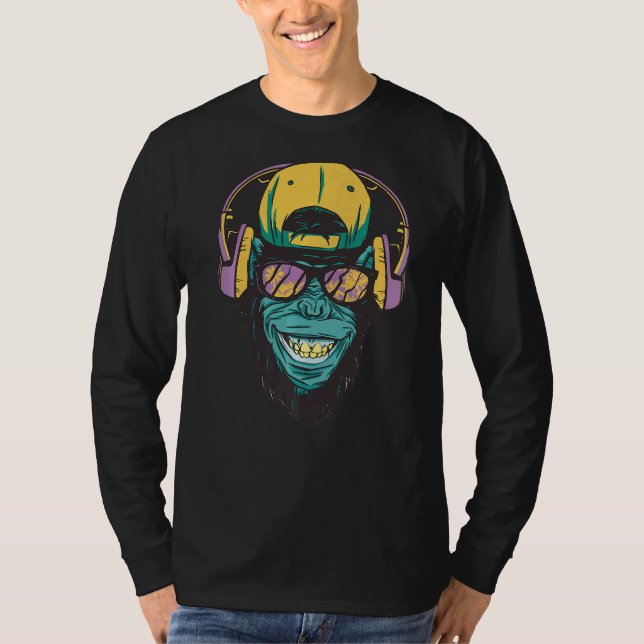 Camiseta Macaco-Músico Macaco Dj Com Fones de ouvido 1 (Frente)