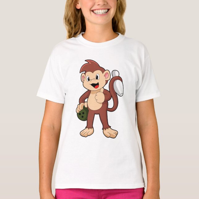 Camiseta Macaco na Boliche com Bola de boliche (Frente)