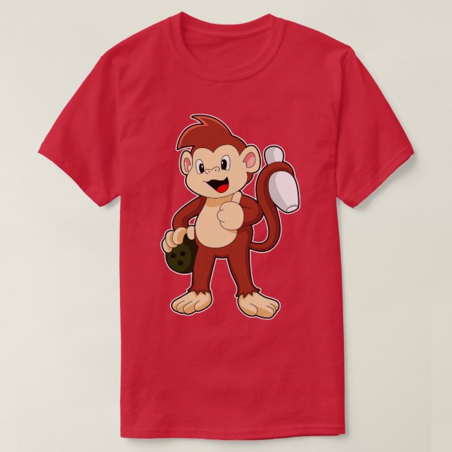 Camiseta Macaco na Boliche com Bola de boliche (Frente do Design)