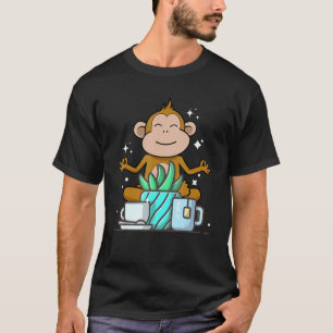 Camiseta Macaco Namaste Fofo Faz Yoga Jardinagem Café