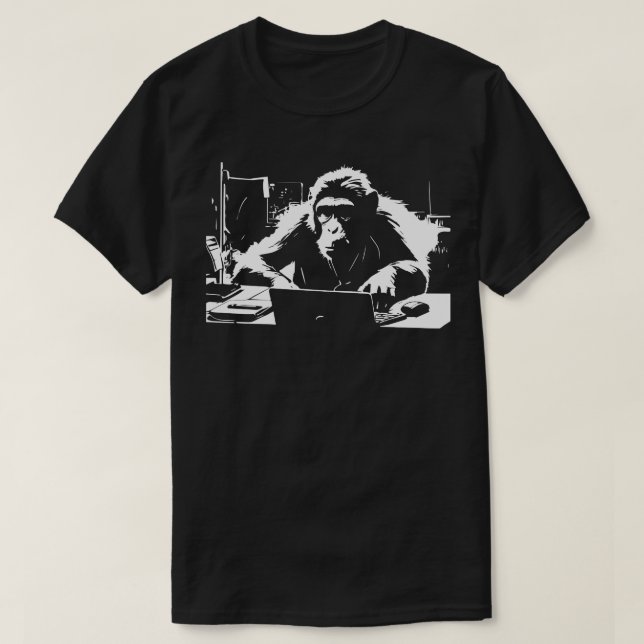 Camiseta macaco no computador 1 (Frente do Design)