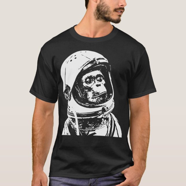 Camiseta Macaco No Espaço. Astronauta Engraçado Chimpanzé (Frente)
