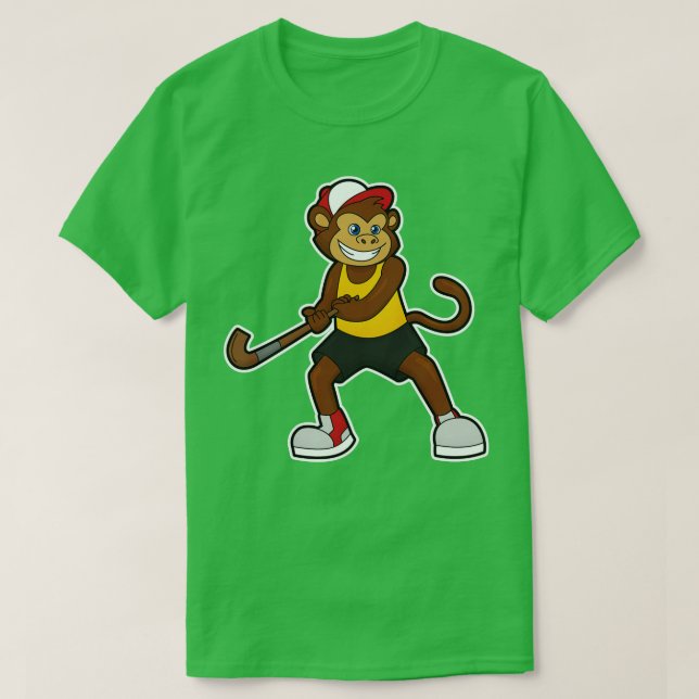 Camiseta Macaco no Hockey com palito de Hockey (Frente do Design)