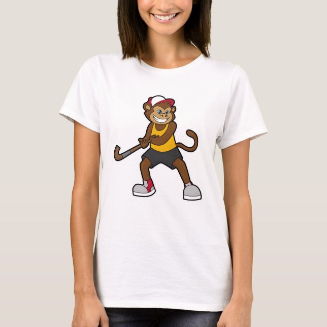 Camiseta Macaco no hóquei com taco de hóquei (Frente)