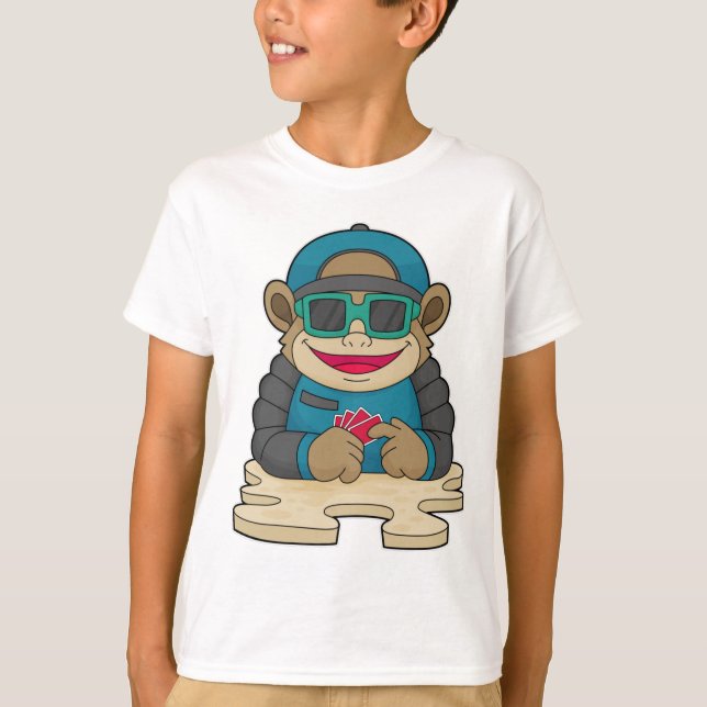 Camiseta Macaco no Poker com cartões de pôquer e óculos esc (Frente)