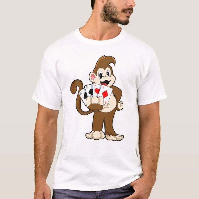 Camiseta Macaco no Poker com cartões Poker (Frente)