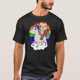 Camiseta Macaco No Unicórnio Animais Do Arco-Íris Doce Maca