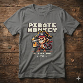 Camiseta Macaco Pirata de Videojogo Vintage