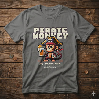 Camiseta Macaco Pirata de Videojogo Vintage
