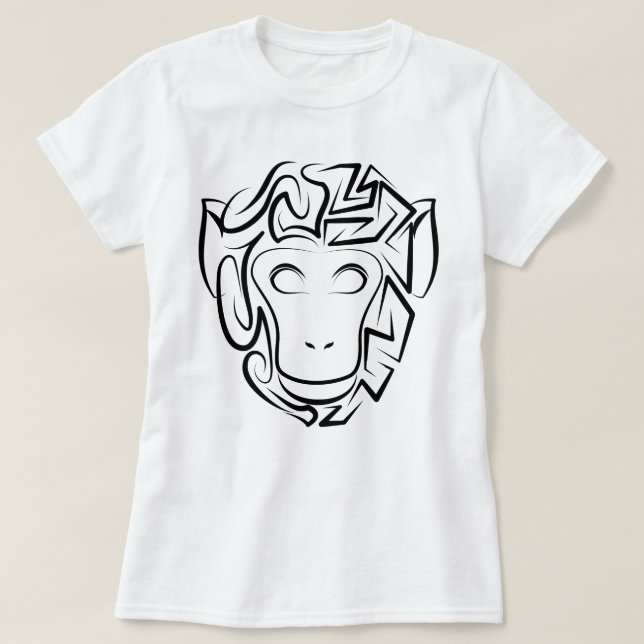Camiseta Macaco preto e branco tribal (Frente do Design)