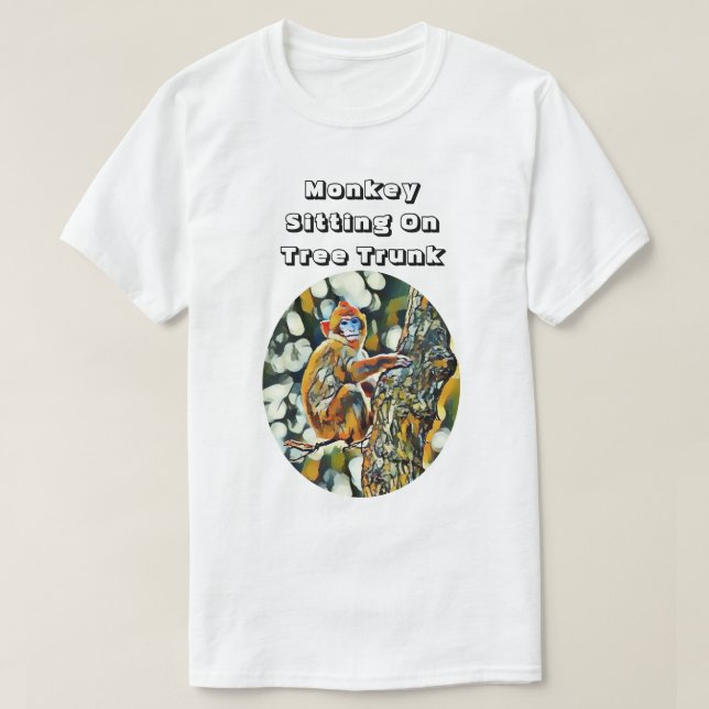Camiseta Macaco que senta-se no tronco de árvore (Frente do Design)