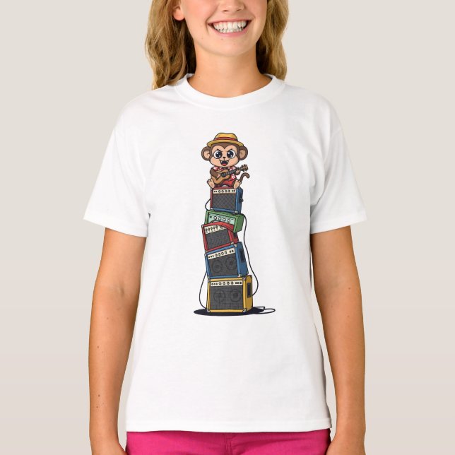 Camiseta Macaco Rockstar Amp Stack Crianças (Frente)