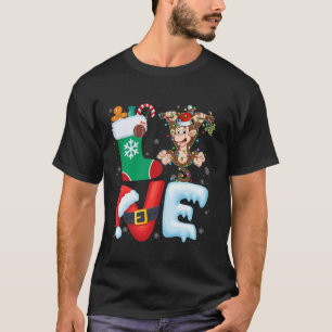 Camiseta Macaco Santa Hat Xmas Luz Árvore Macaco Sobreloso
