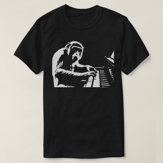 Camiseta macaco sério toca piano (Frente do Design)