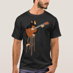 Camiseta Macaco Tocando Violão Engraçado Rock Lover Pun Une