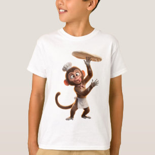 Camiseta Macaco Travesso Chef Jogando Massa de Pizza 3D Ren