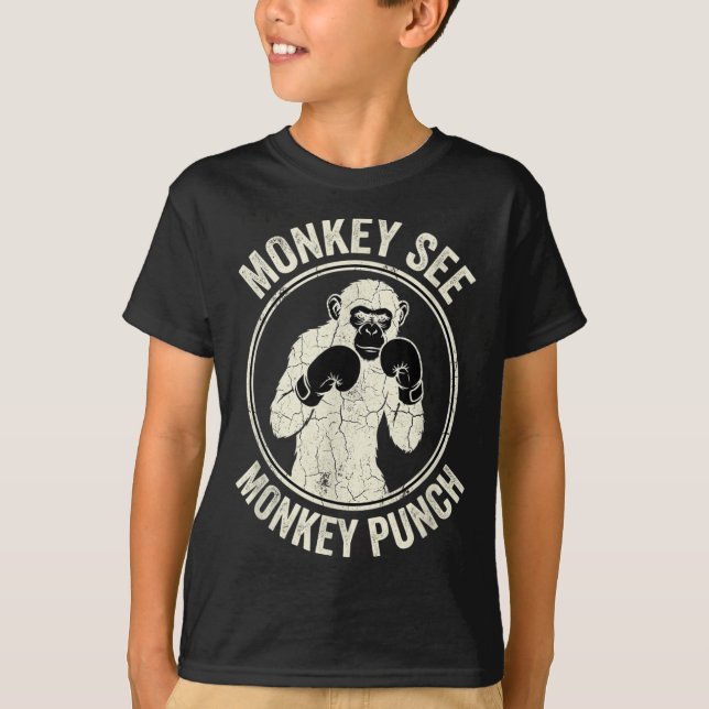 Camiseta Macaco Vê Macaco Soco Boxe Antigo Gorila (Frente)