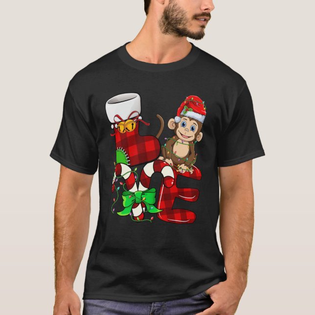 Camiseta Macaco Vestindo macaco Santa Hat (Frente)