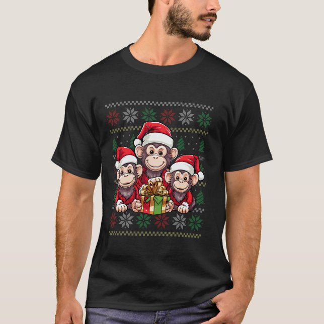 Camiseta Macaco Vestindo Santa Hat Xmas Macaco Feio (Frente)