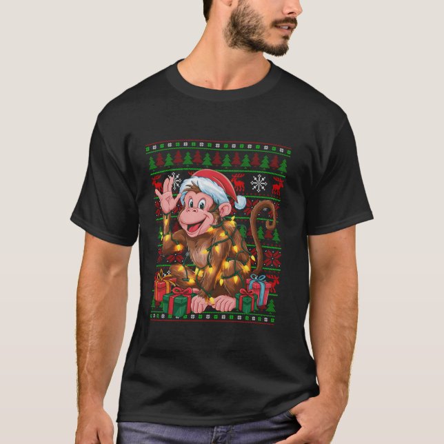 Camiseta Macaco Xmas Luz Ugly Santa Hat No Natal (Frente)