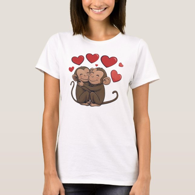 Camiseta Macacos Abraçadores Divertidos Doces Chic Fofos Co (Frente)