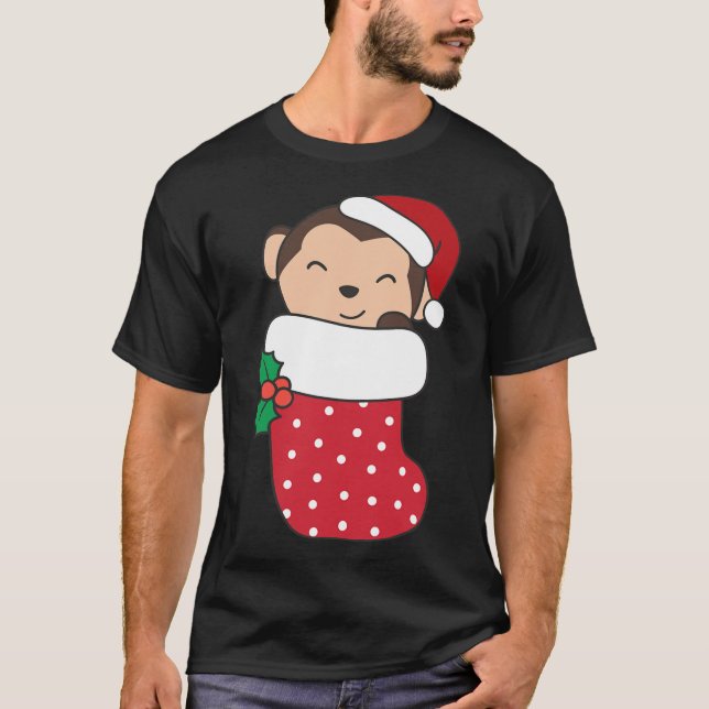 Camiseta Macacos Bonitos Em Meias De Natal Para O Natal (Frente)