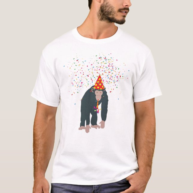 Camiseta Macacos-chimpanzé festejando animais com festa (Frente)