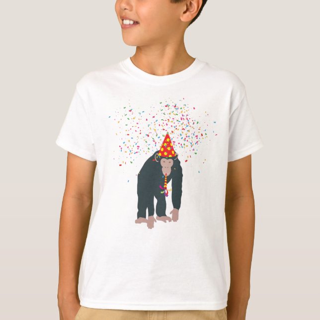 Camiseta Macacos-chimpanzé festejando animais com festa (Frente)
