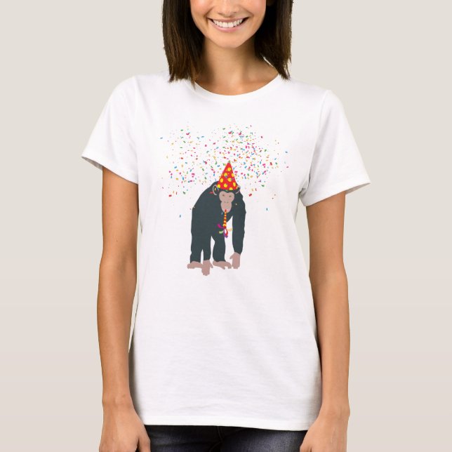 Camiseta Macacos-chimpanzé festejando animais com festa (Frente)